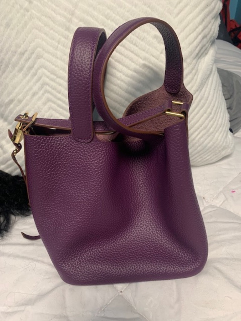 Eggplant colour leather hobo bag
